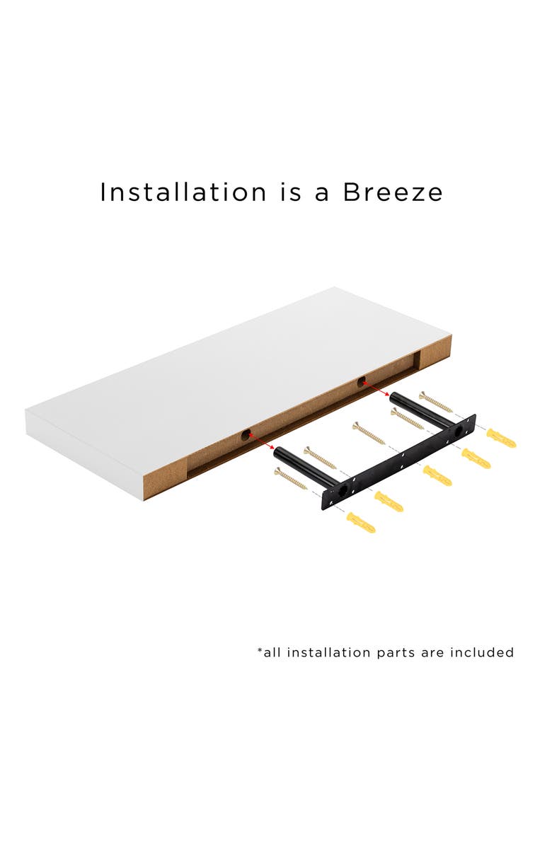 SORBUS Set of 2 White Floating Rectangle Wall Shelves, Alternate, color, White