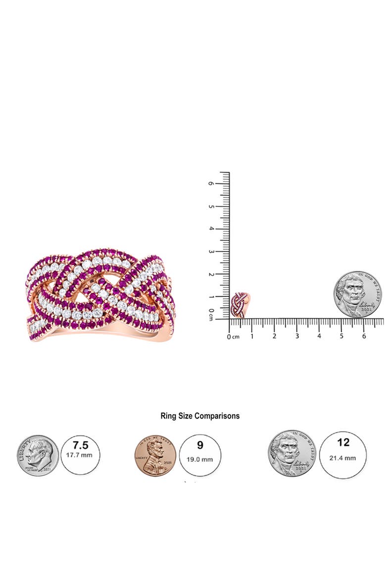 18K Rose Gold Red Ruby and 7/8 Cttw Diamond Woven Braided Band Ring, Alternate, color, Pink
