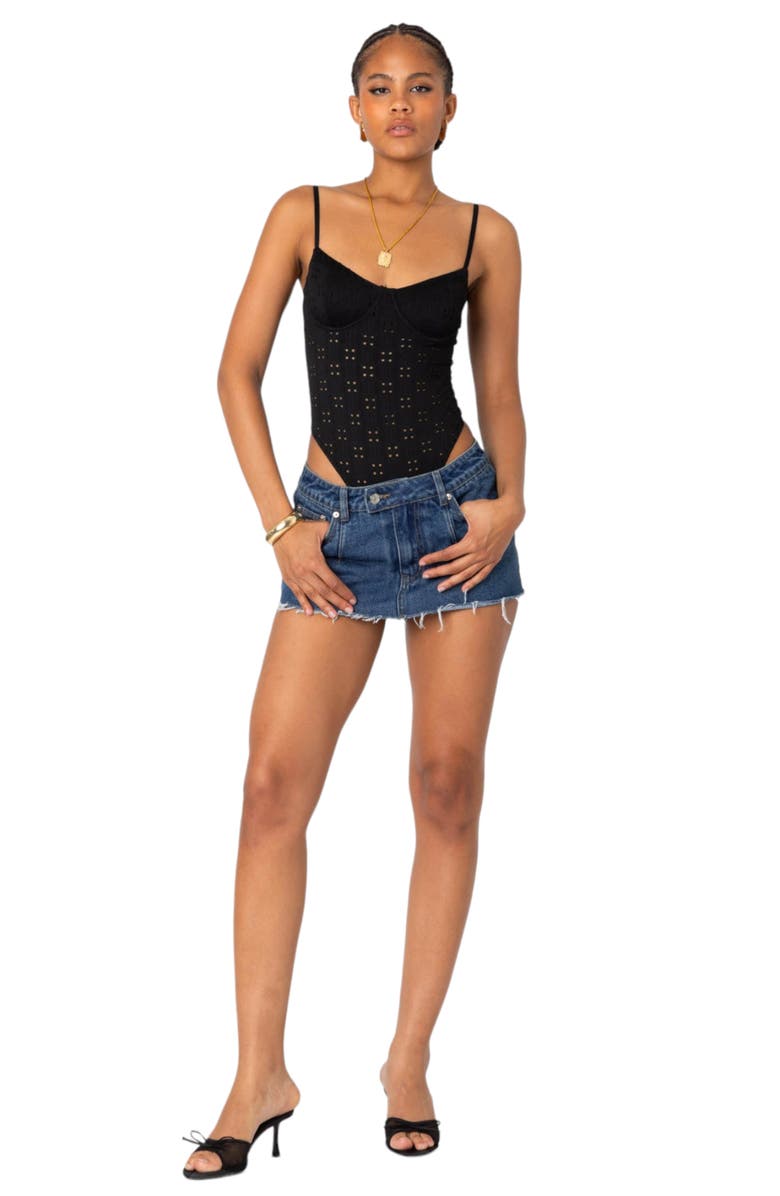 EDIKTED Raven Eyelet Embroidered Bodysuit, Alternate, color, Black