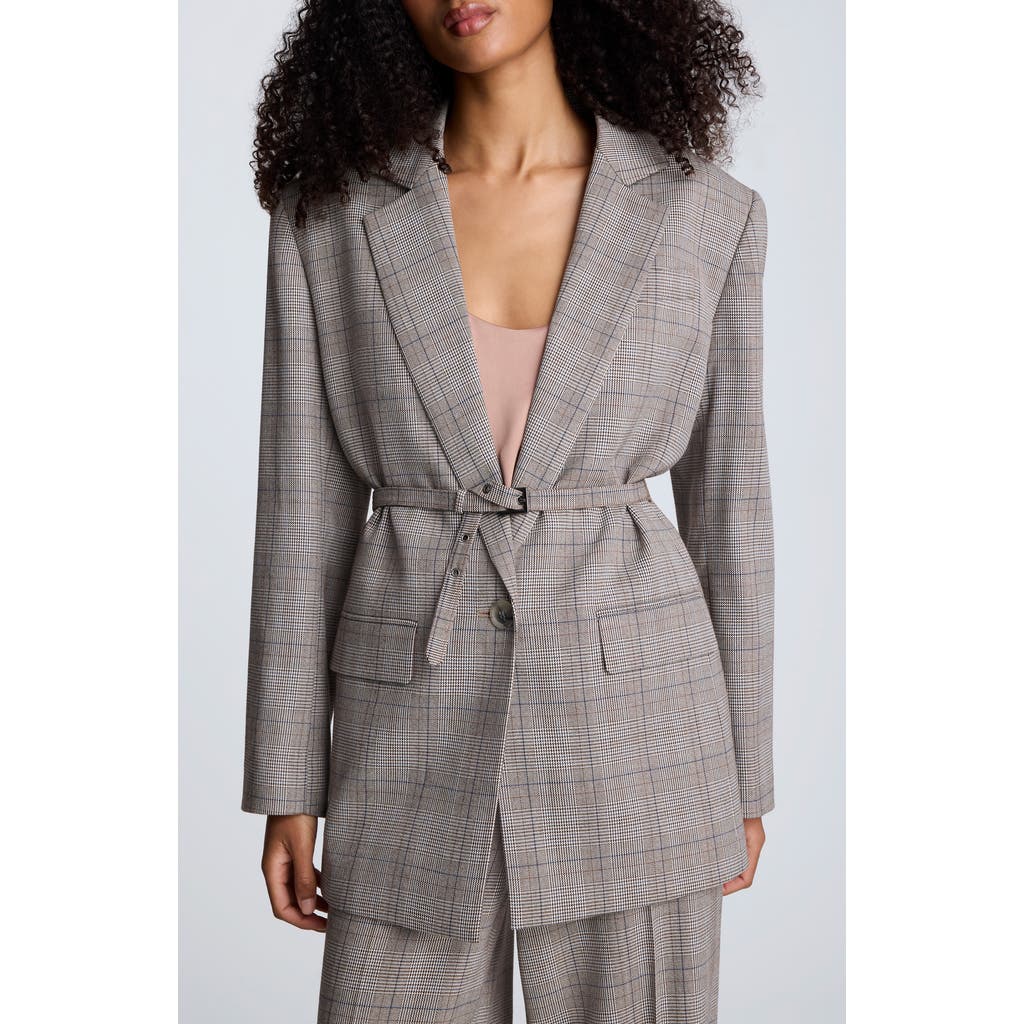 Kenneth Cole Belted Plaid One-button Blazer In Gray