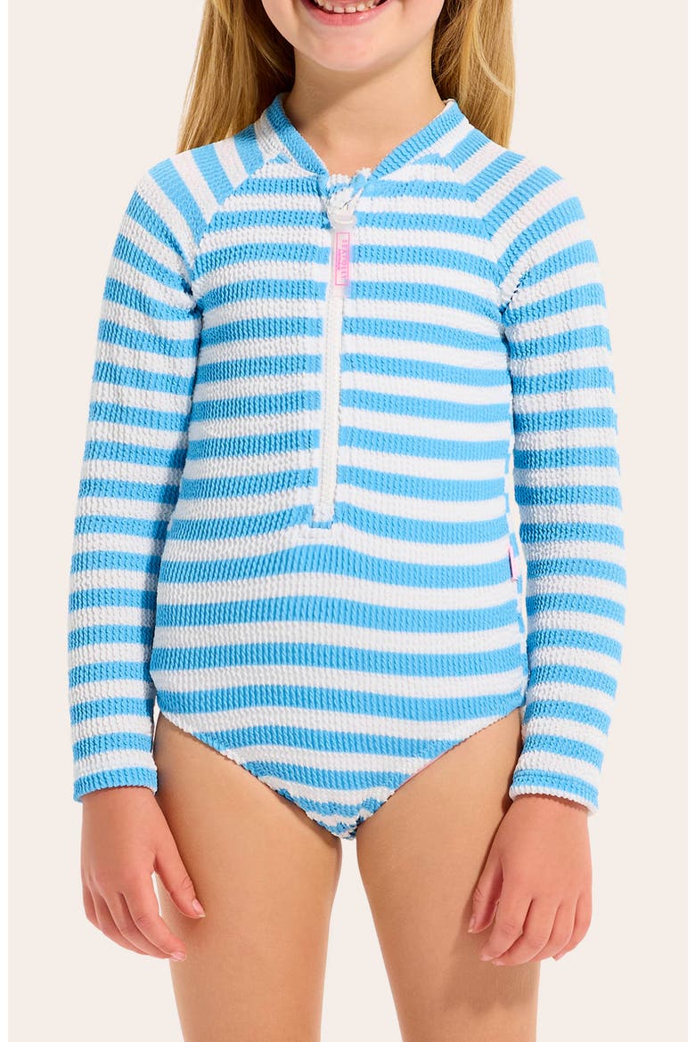 Kids' Textured Long Sleeve One-Piece Rashguard Swimsuit, Alternate, color, POWDER BLUE