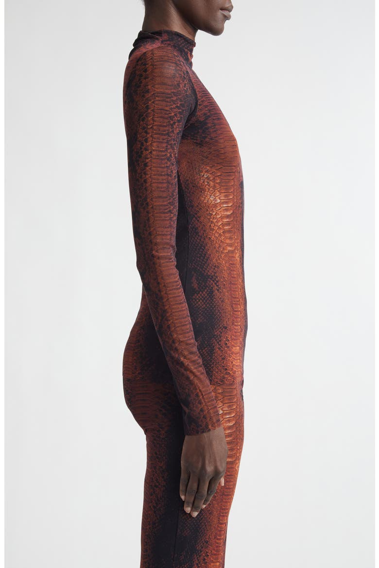 Snakeskin Print Long Sleeve Mesh Top, Alternate, color, BROWN/ BLACK