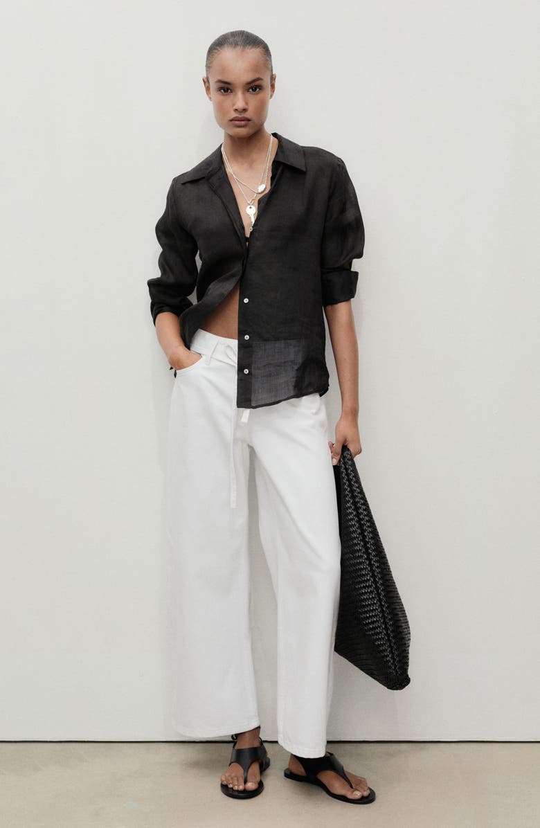 MANGO Tie Waist Wide Leg Jeans, Alternate, color, 