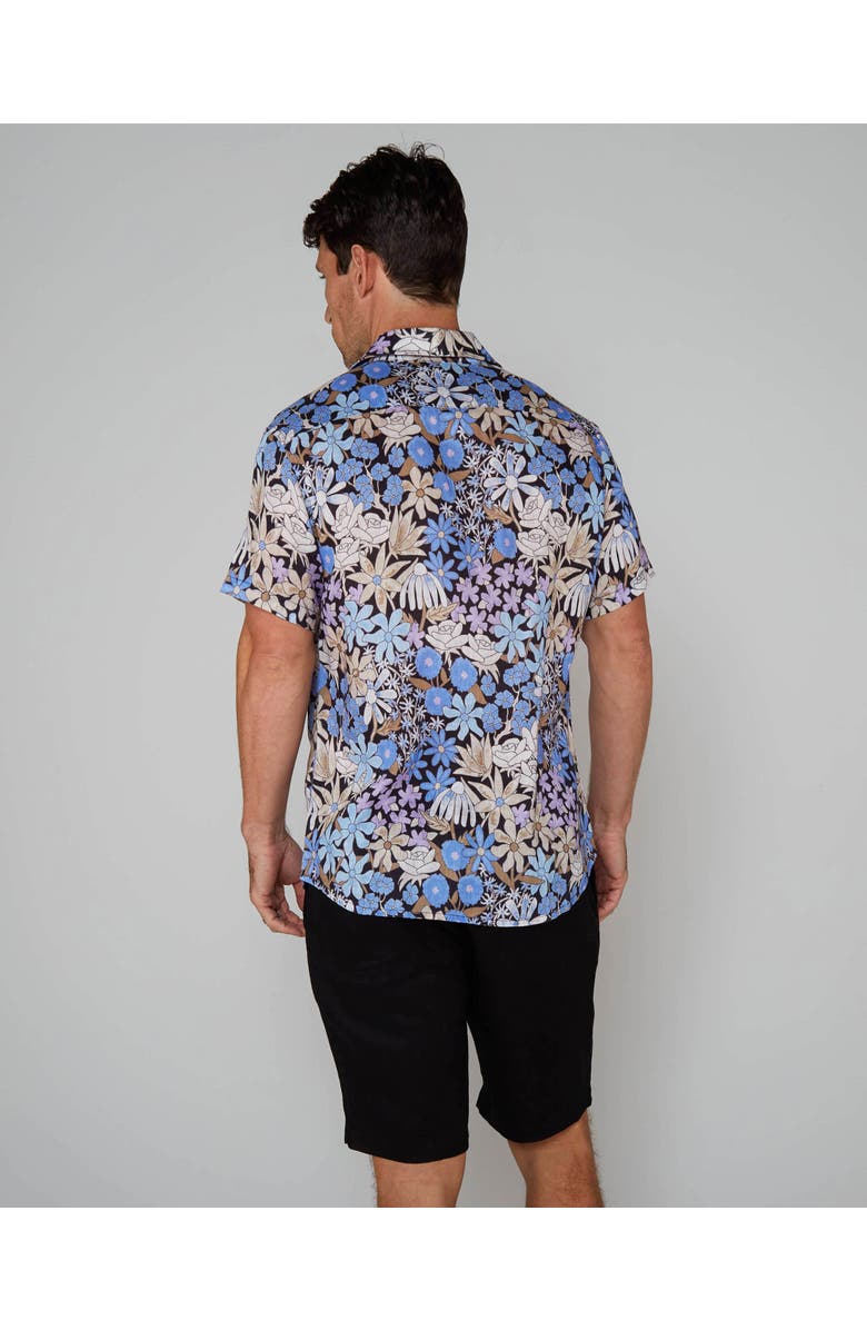 Lords of Harlech Rough Floral Short Sleeve Fine Linen Shirt, Alternate, color, Rough Floral Black
