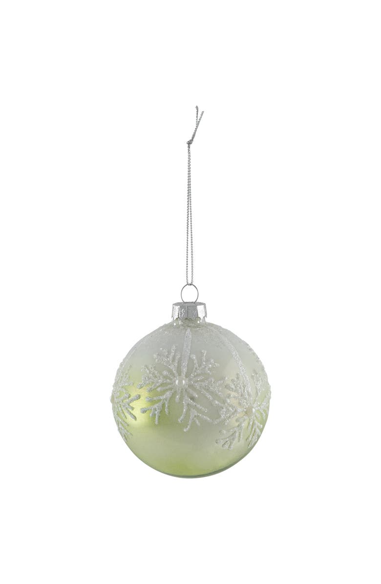 Northlight Snowflakes Shiny Glass Ball Christmas Ornaments - 3" (80mm) - Green and White  - 4ct, Alternate, color, Green