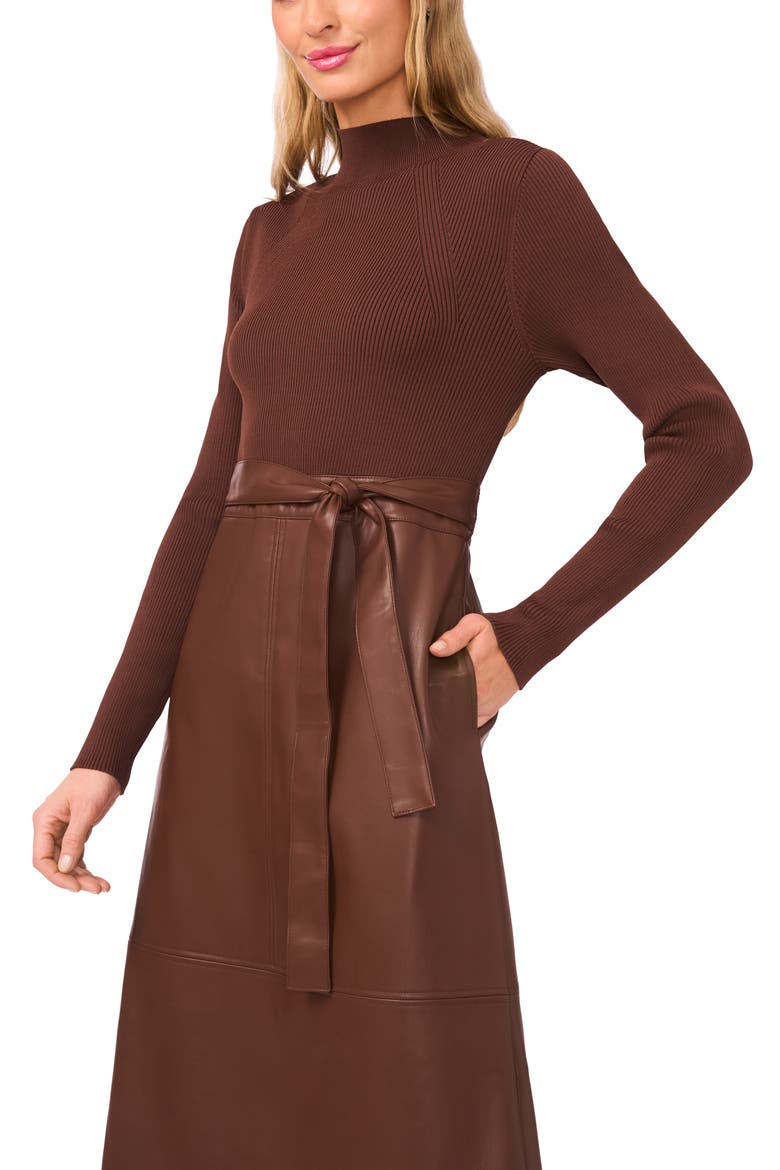 Mixed Media Long Sleeve Dress, Alternate, color, COCOA