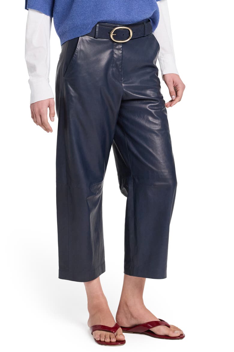 Slouchy Boyfriend Crop Leather Pants, Alternate, color, MIDNIGHT