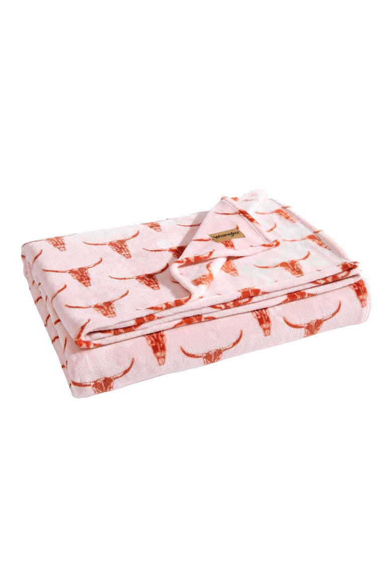 Steer Head Throw Blanket, Main, color, PINK