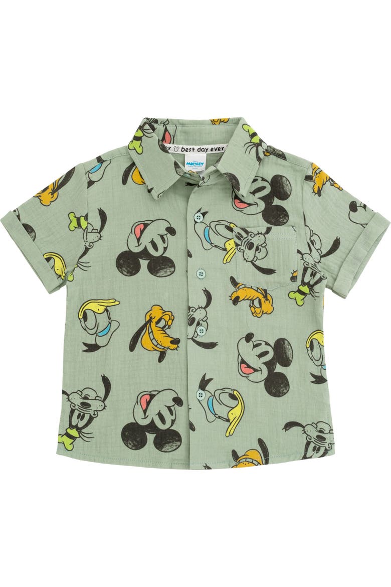 Mickey Mouse Button-Down Shirt, Tee and Shorts Set, Alternate, color, Sage Mickey Friends