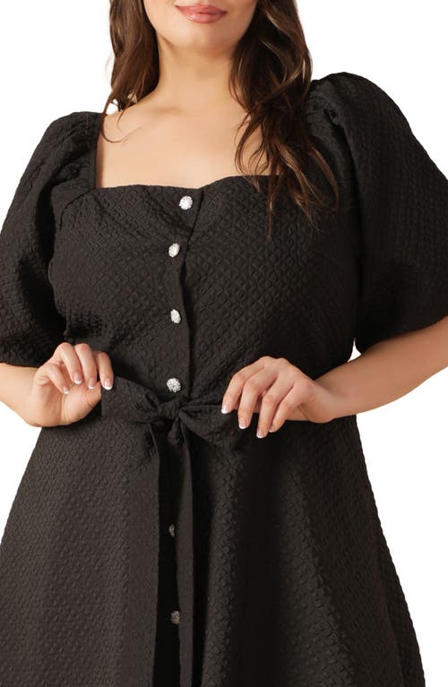 Flying Tomato Textured Tie Waist Puff Sleeve Midi Dress