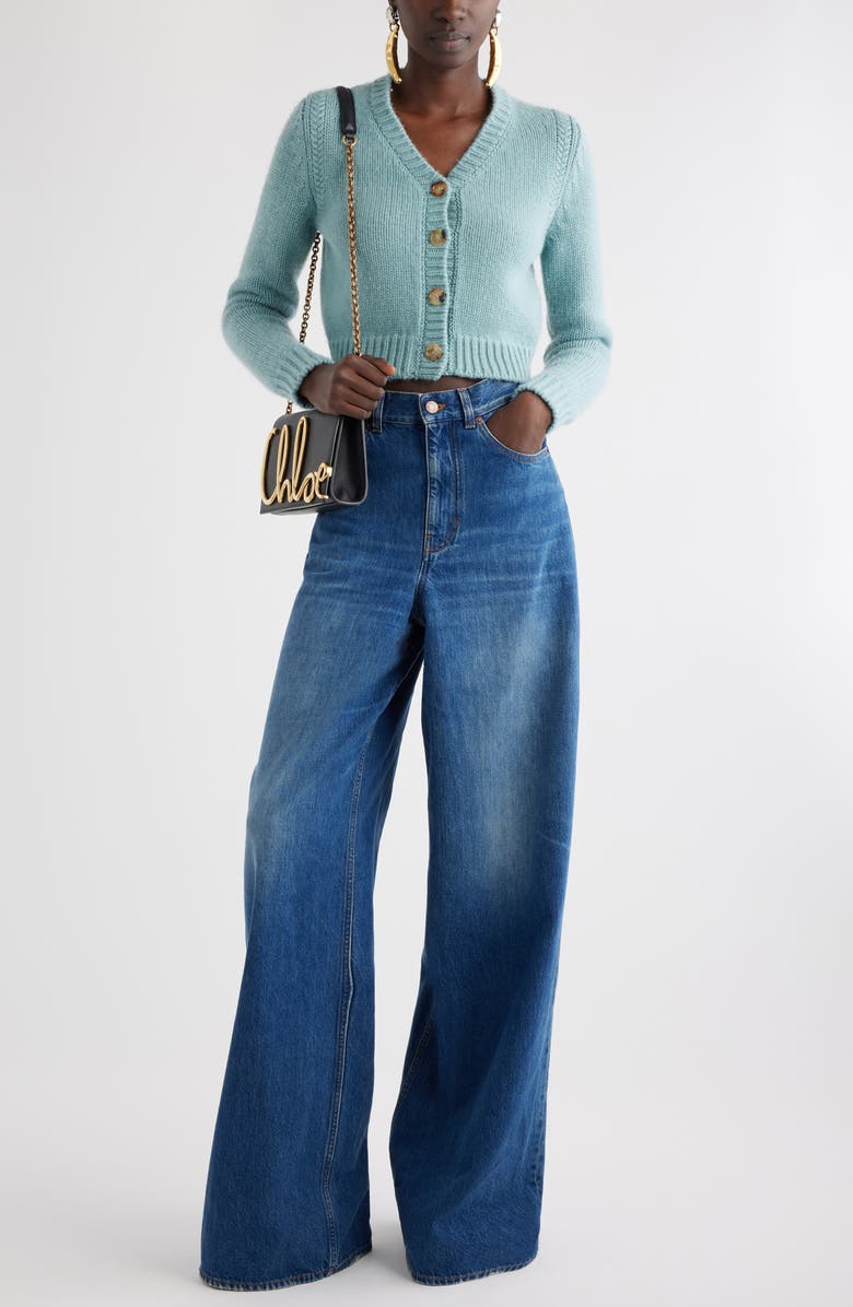 Chloé Crop Cashmere & Cotton Cardigan, Alternate, color, 