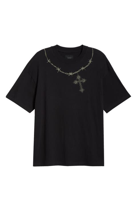 Barbed Cross Cotton Graphic T-Shirt