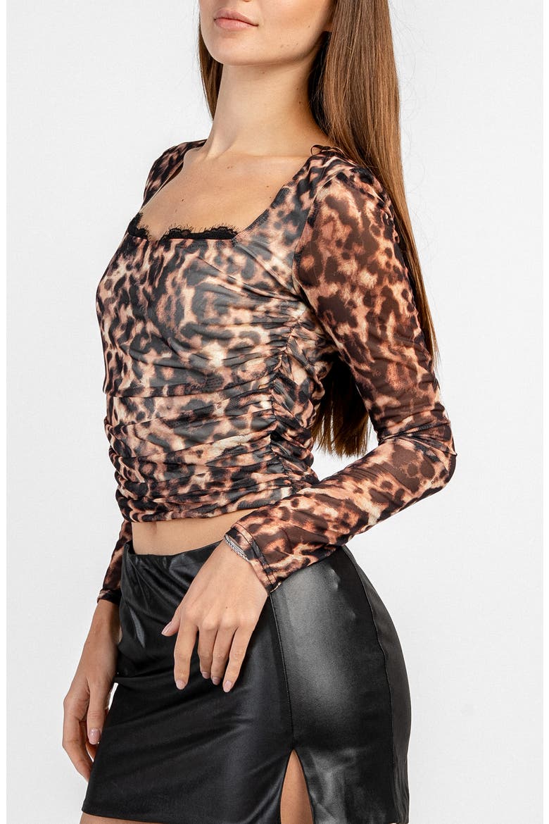 Leopard Print Square Neck Mesh Top, Alternate, color, LEOPARD