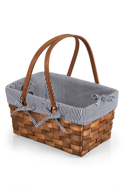 Picnic Time Kansas Stripe Handwoven Wood Picnic Basket In Blue