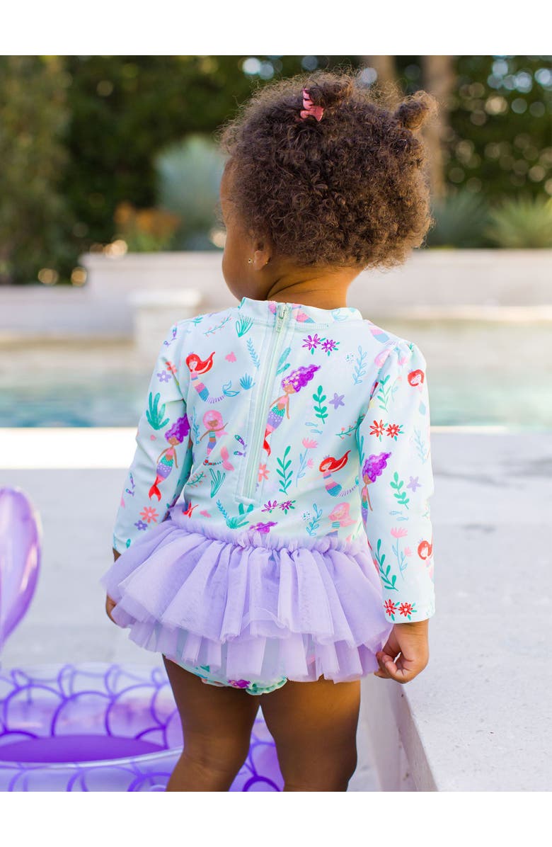 RuffleButts Baby + Toddler Girls UPF50+ Tulle Skirted One Piece Rash Guard, Alternate, color,