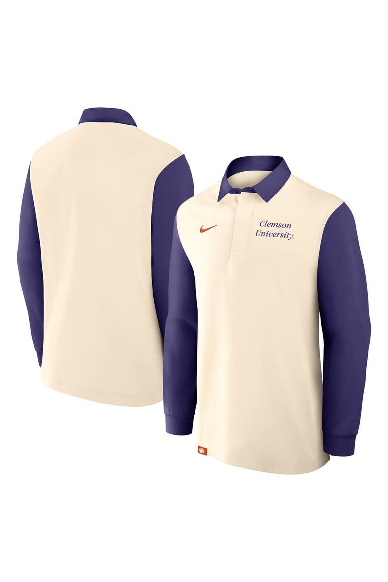 Men's Nike Tan/Purple Clemson Tigers Rugby Long Sleeve Shirt, Alternate, color, Tan