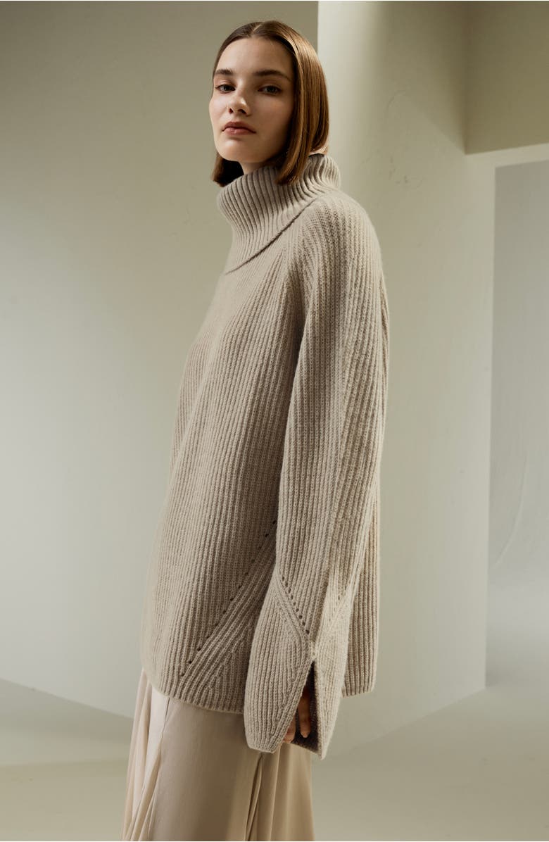Lilysilk Women's Oversized Merino Wool Sweater with Slit Sleeves, Alternate, color, Brown