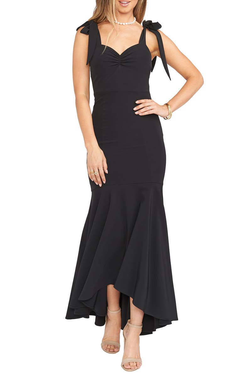 Show Me Your Mumu Barcelona Tie Strap Crepe Trumpet Gown, Main, color,