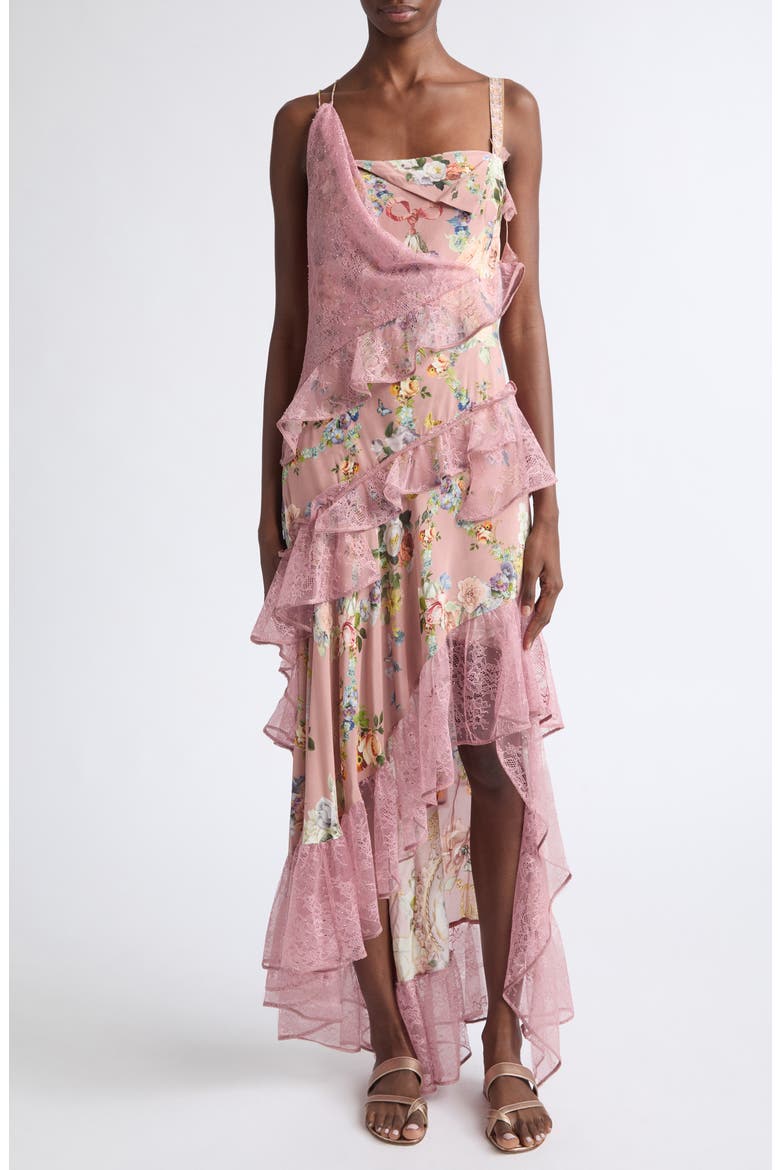 Floral Print Linen & Silk Corset Dress, Main, color, NIGHT GARDEN