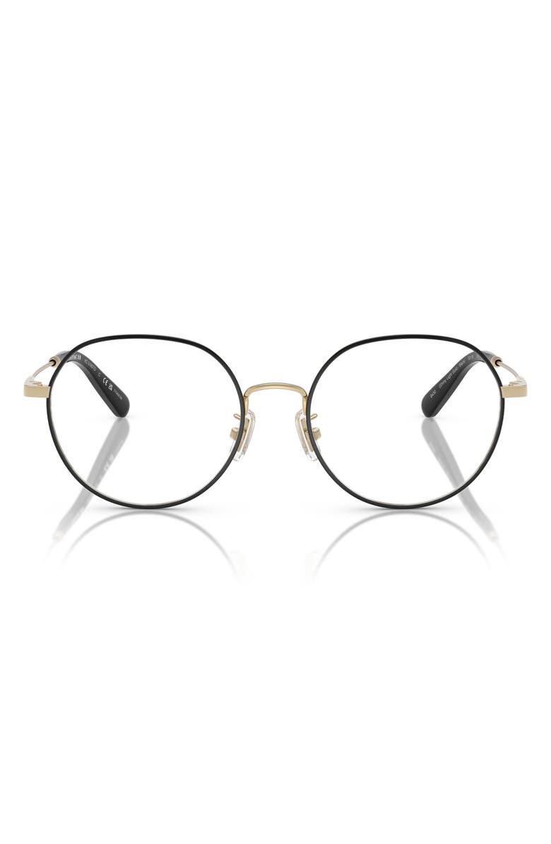 COACH 53mm Round Optical Glasses, Main, color, Gold / Black / Demo Lens