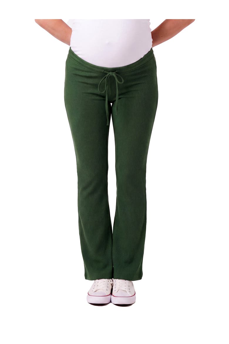 Maternity Basic Ribbed Knit Drawstring Straight Leg Lounge Pants, Main, color, Kiwi