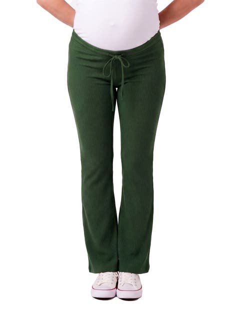 Maternity Basic Ribbed Knit Drawstring Straight Leg Lounge Pants