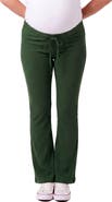 24seven Comfort Apparel Maternity Basic Ribbed Knit Drawstring Straight Leg Lounge Pants