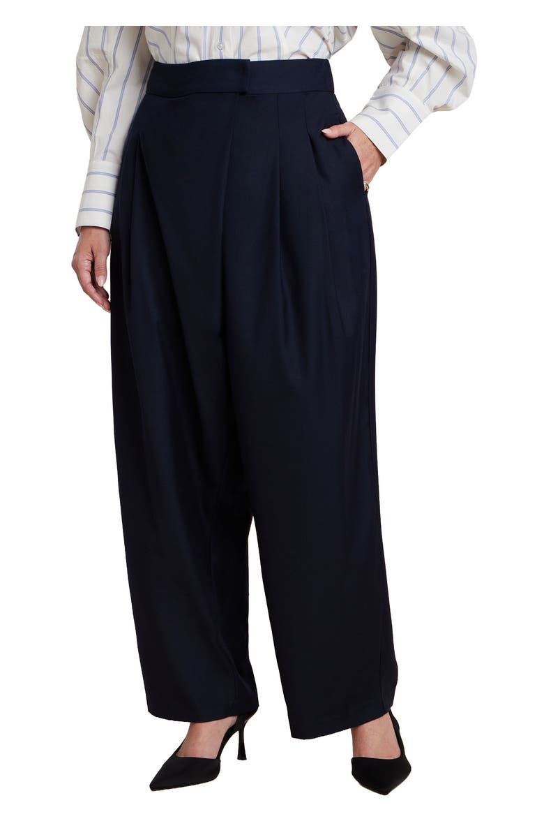 ELOQUII Pleated Straight Leg Trouser, Main, color, Navy