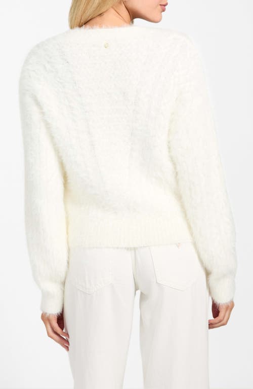 Guess Kinako Pearly Button Fuzzy Cardigan In White