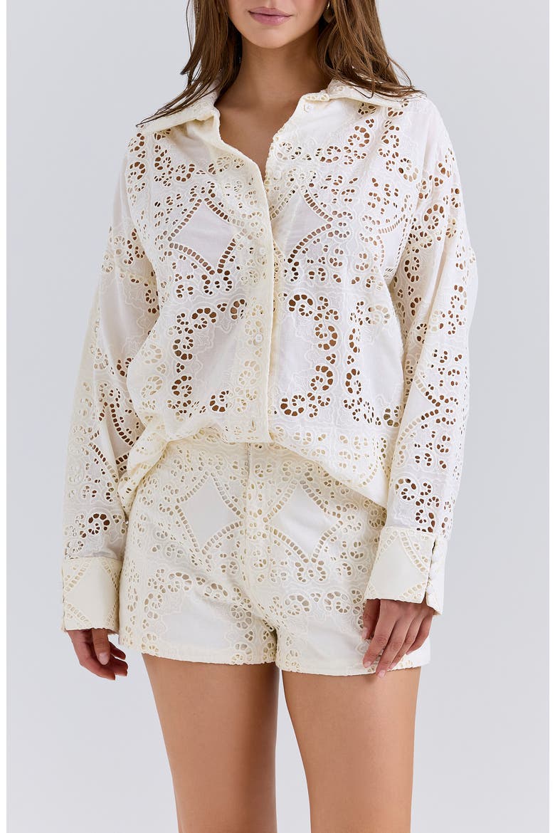 Eman Broderie Anglaise Cotton Shorts, Alternate, color, WHITE