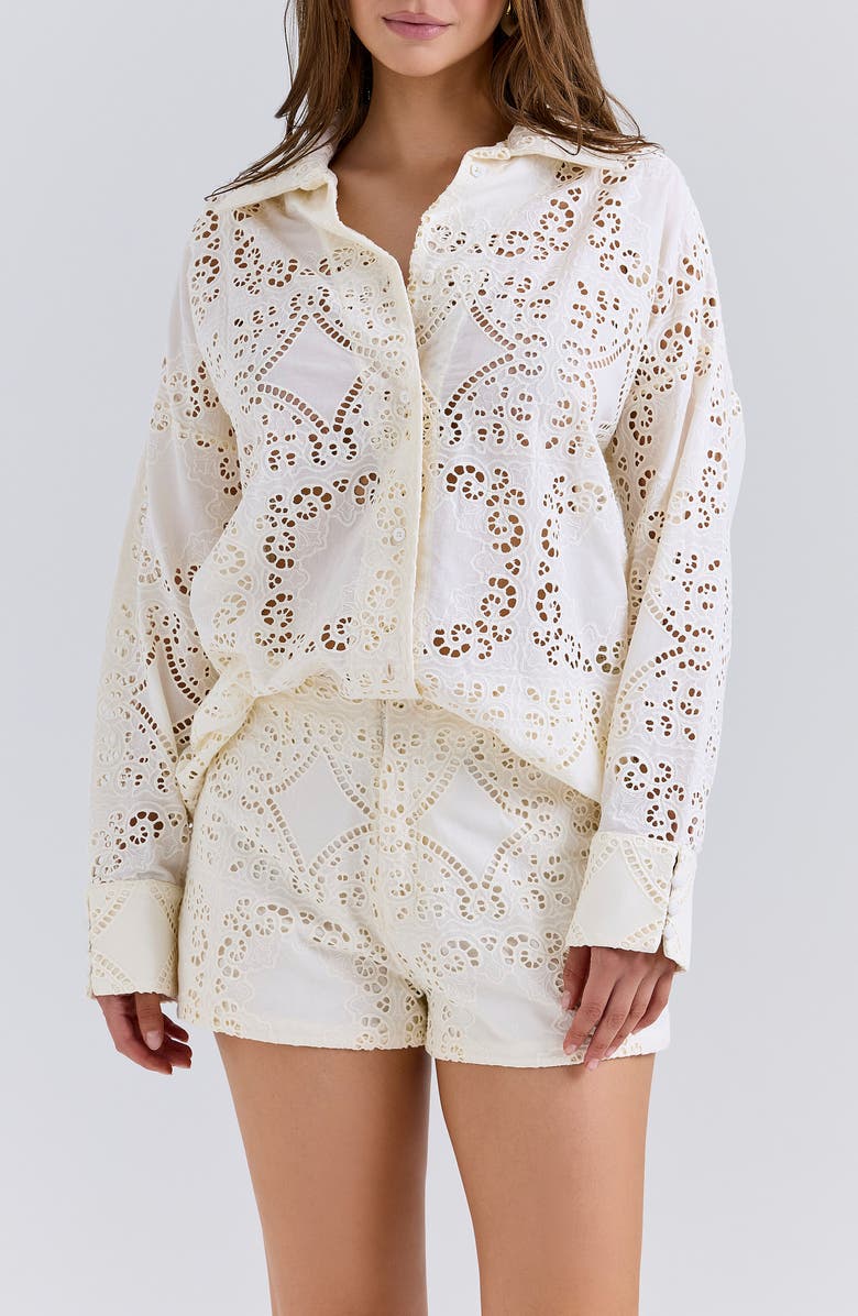 HOUSE OF CB Eman Broderie Anglaise Cotton Shorts, Alternate, color, White