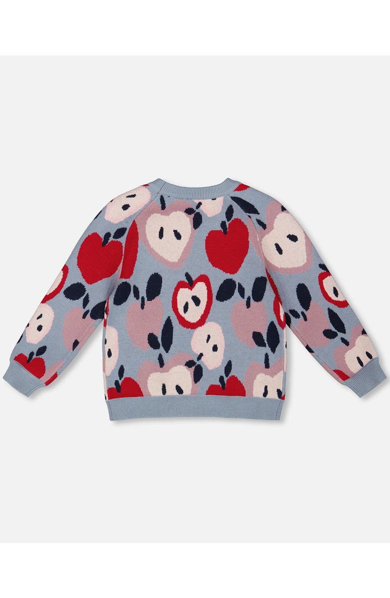 Deux par Deux Knit Sweater with Apple Heart Jacquard, Alternate, color, Blue And Red
