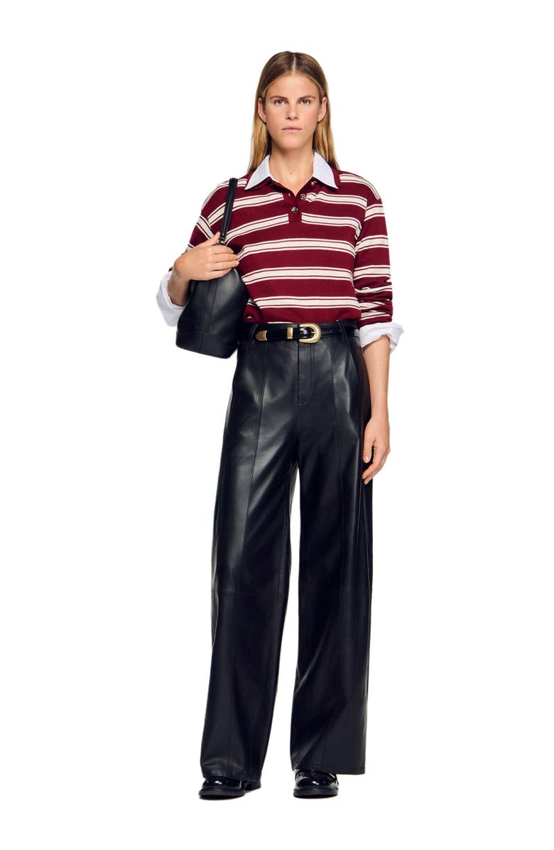 SANDRO Wide-leg leather trousers, Alternate, color, Black