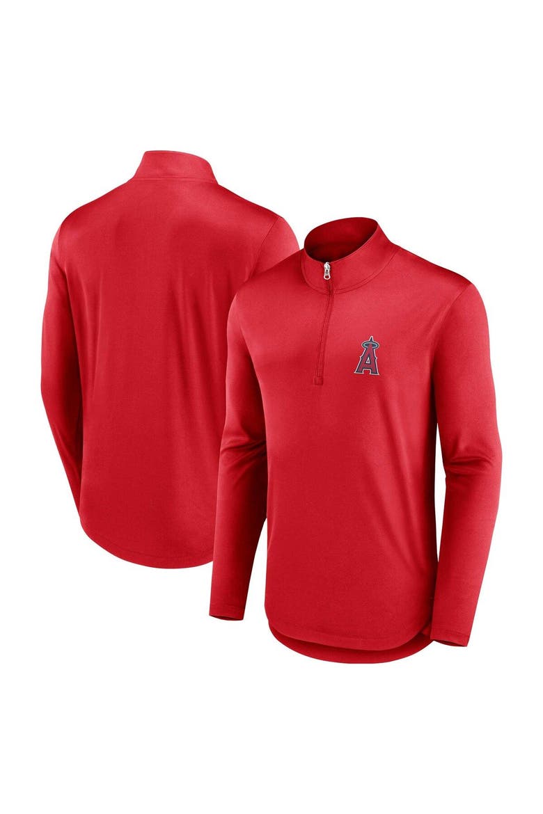 Men's Fanatics Branded Red Los Angeles Angels Quarterback Quarter-Zip Top, Main, color, Red