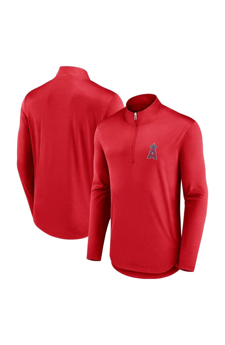 FANATICS Men's Fanatics Branded Red Los Angeles Angels Quarterback Quarter-Zip Top, Main, color, Red