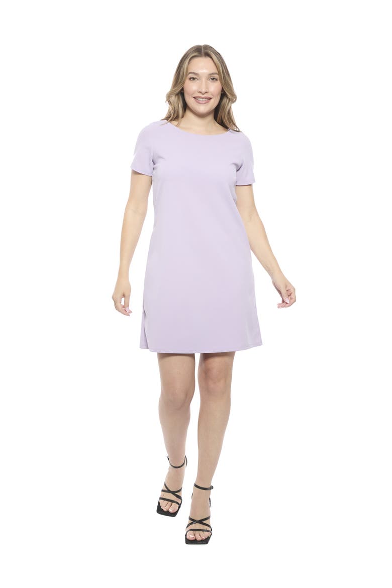 Womens Short Sleeve Round Neck Mini Shift Dress, Main, color, Lilac