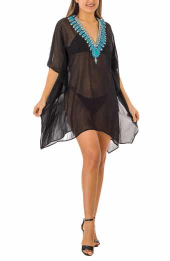 RANEES Turquoise Stone Black Kaftan