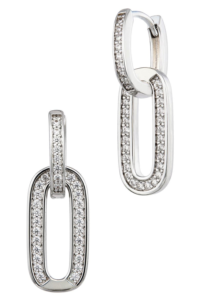 Pavé Cubic Zirconia Huggie Hoop Earrings, Alternate, color, SILVER