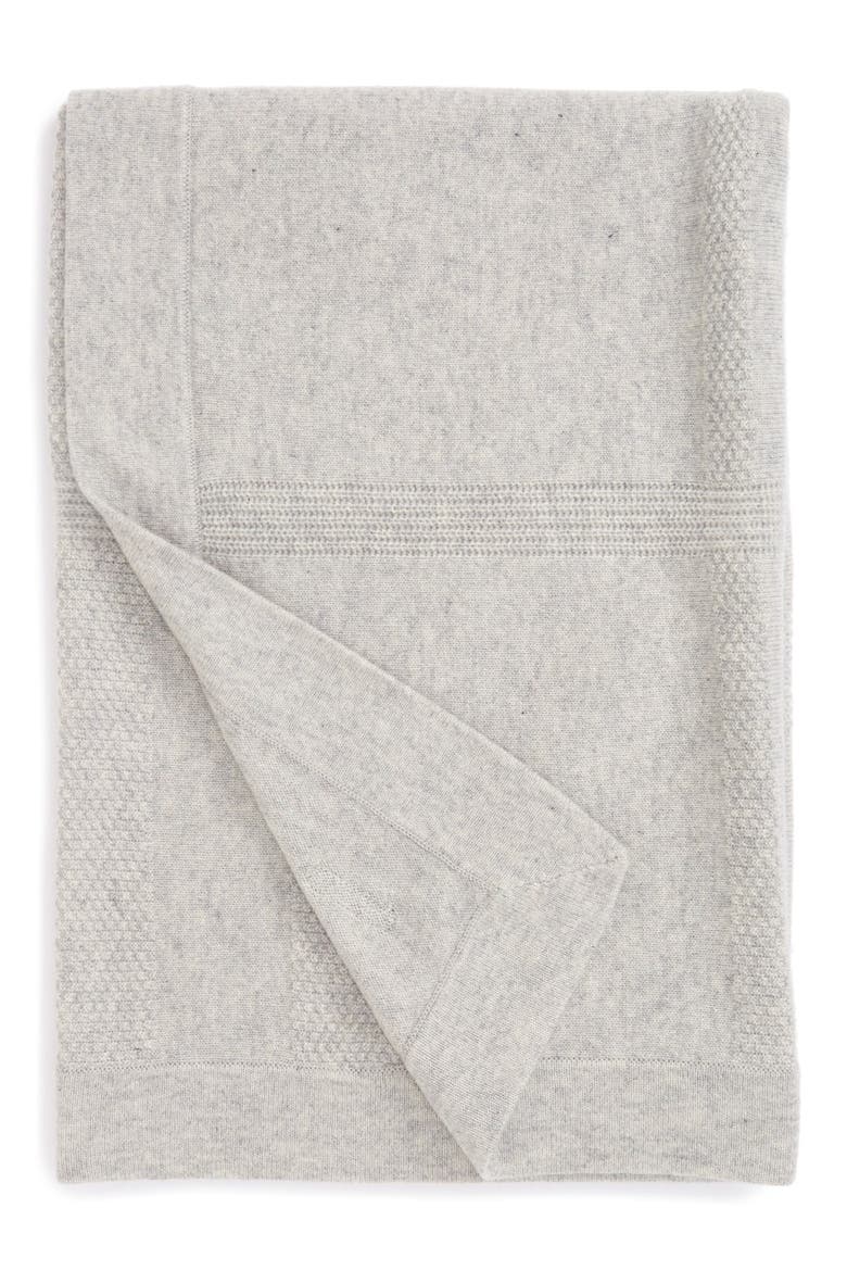 Textured Check Pattern Cashmere Baby Blanket, Main, color, LIGHT GREY MELANGE