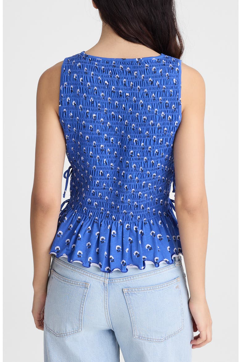 Side Tie Smocked Tank, Alternate, color, RETRO BLUE