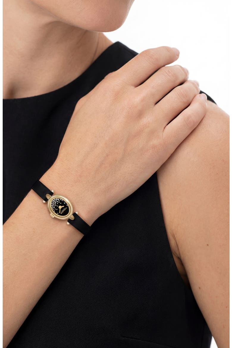 Sammy Crystal Dial Leather Strap Watch, 18mm, Alternate, color, BLACK