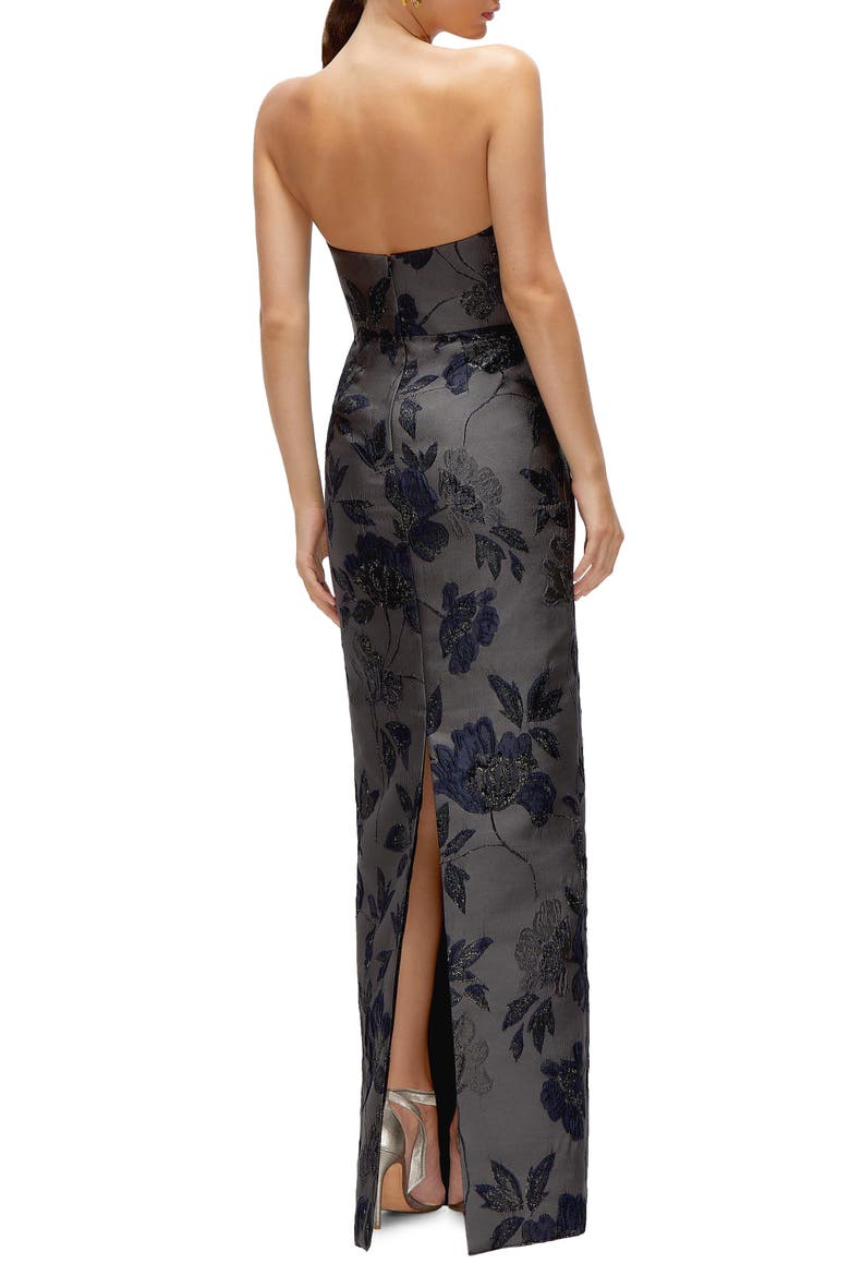 Metallic Floral Jacquard Strapless Sheath Gown, Alternate, color, NOIR MIDNIGHT NAVY