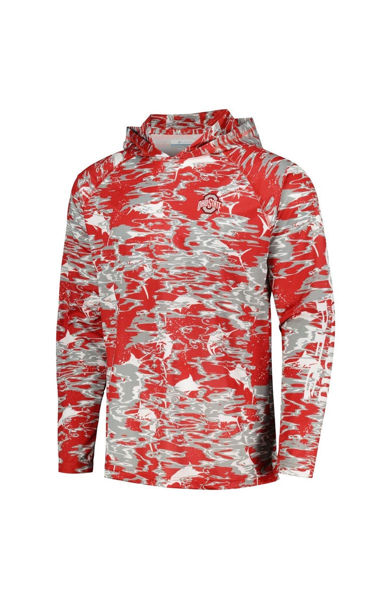 Columbia Men's Columbia Scarlet Ohio State Buckeyes PFG Terminal Tackle Omni-Shade Rippled Long Sleeve Hooded T-Shirt, Alternate, color, Scarlet