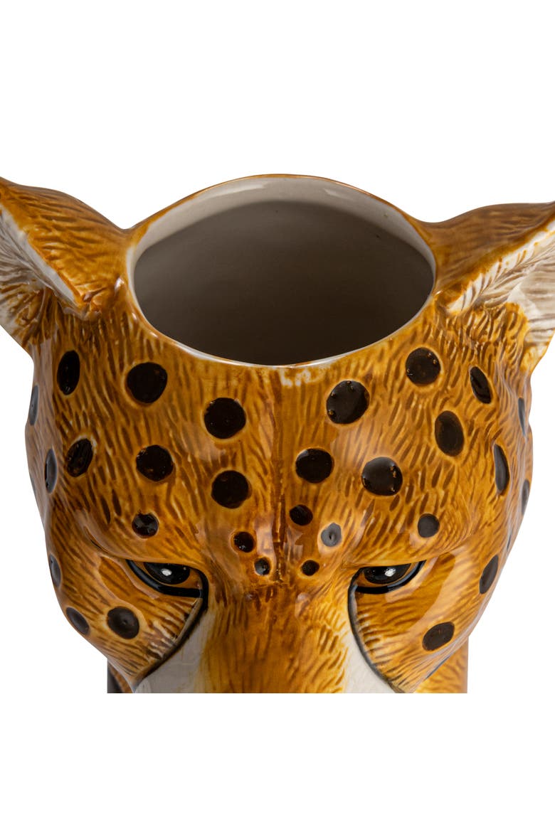 Hand-Painted Decorative Stoneware Cheetah Vase, Alternate, color, Orange