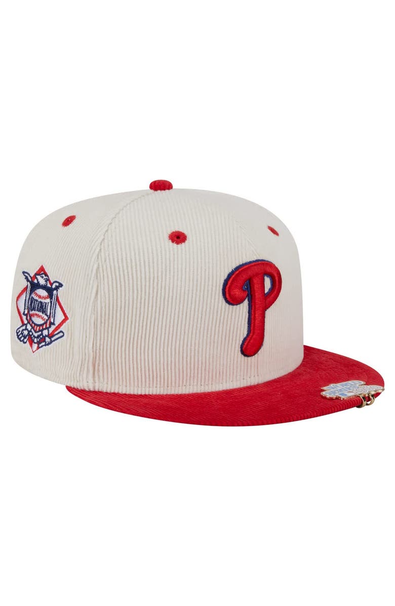 New Era Men's New Era Cream/Red Philadelphia Phillies Two-Tone Corduroy 59FIFTY Fitted Hat, Main, color, Cream