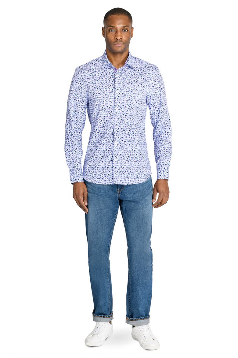Slim Fit Ditsy Floral Recycled 4-Way Stretch Performance Long Sleeve Shirt, Alternate, color, LILAC