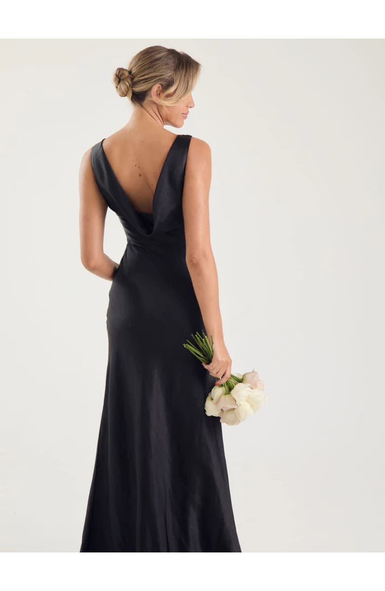 Six Stories Cowl Back Satin Bridesmaid Dress, Alternate, color, Black