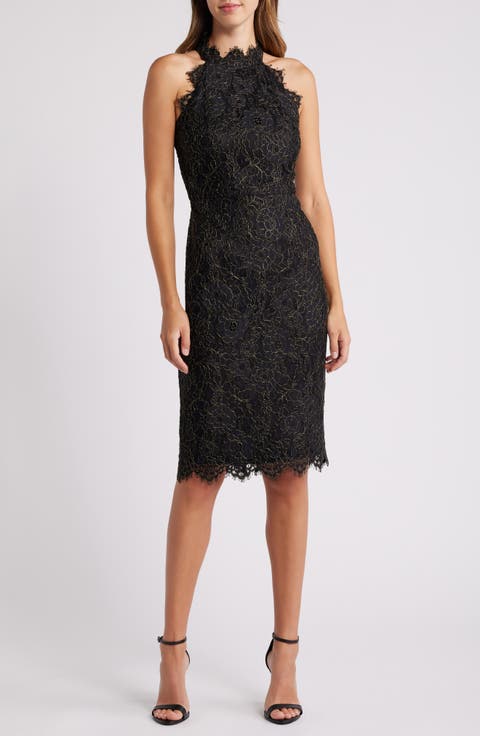 Metallic Eyelash Lace Cocktail Dress