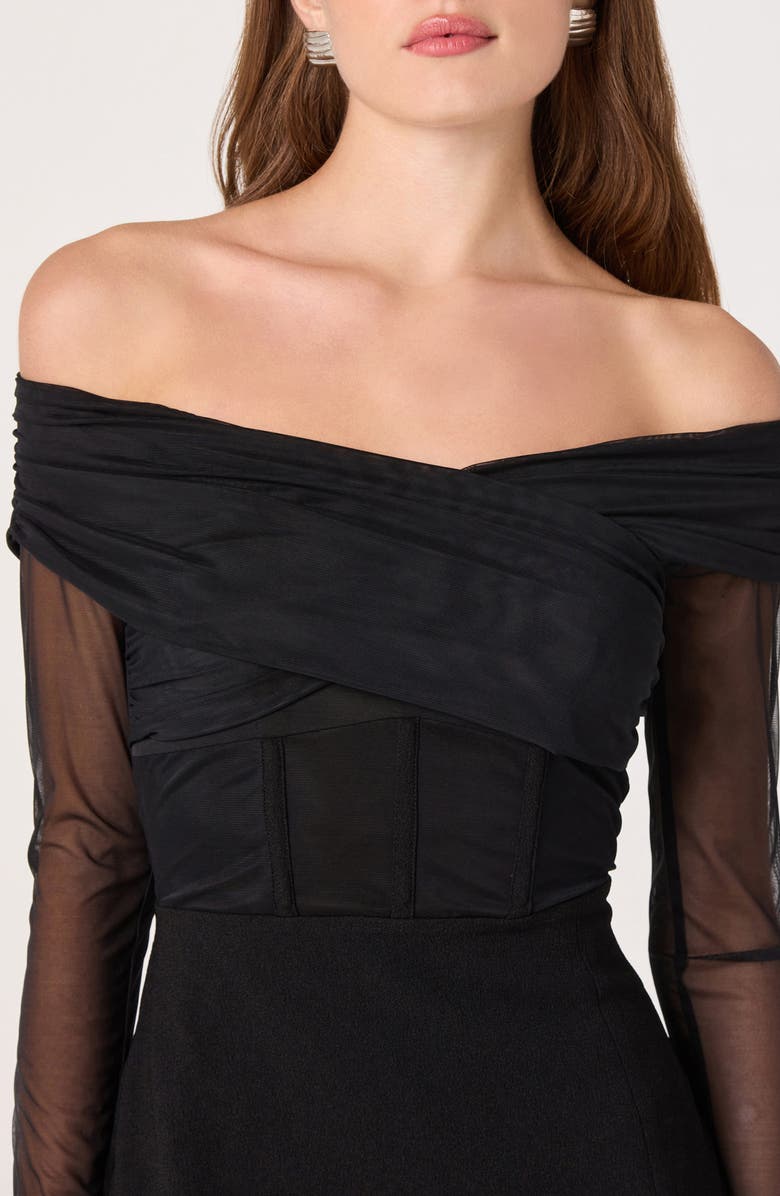 ASTR the Label Off the Shoulder Long Sleeve Mesh Minidress, Alternate, color, Black