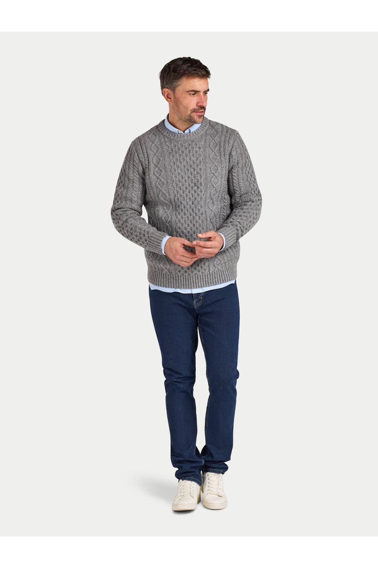 Chunky Cable Crew Neck Knit Sweater, Alternate, color, Grey Marl